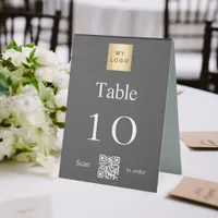 Grey white business logo QR code table number Table Tent Sign