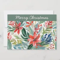 Red Poinsettia Flowers Leaves Elegant Botanical Holiday Card