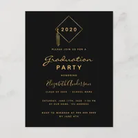 Graduation party modern black gold invitation postcard