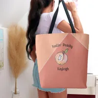 Trendy Cute Peach Summer Modern Kitschy Fun Name Tote Bag