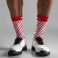 Hand Drawn Peppermint Stripe Classic Fun Christmas Socks