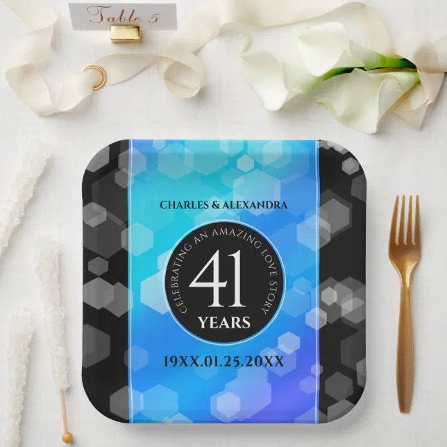 Elegant 41st Blue Topaz Wedding Anniversary Paper Plates