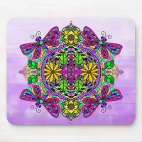 Purple Dragonfly Mandala Hand Drawn Art Mouse Pad