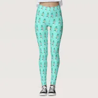 Teal Snowman Christmas Holidays Seasonal Festive Leggings