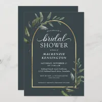 Modern Dark Eucalyptus Gold Arch Bridal Shower Invitation