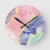 Glitter Gold Marble Pastel Colors  Round Clock