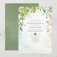 Watercolor Geometric Crystal Greenery Wedding Invitation