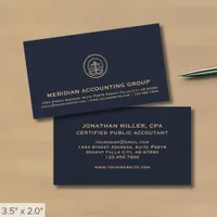 Navy Blue and Gold Seal Logo Business Card