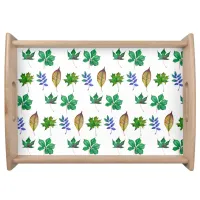 Green and Blue Watercolor Leaves Serving Tray