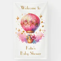 Pretty Pink and Gold Hot Air Balloons Baby Shower Banner