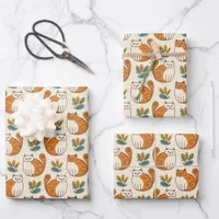 Orange and White Cats Naive Art Style Wrapping Paper Sheets