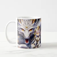 Anime Girl Warrior and Dragon Ai Art Coffee Mug