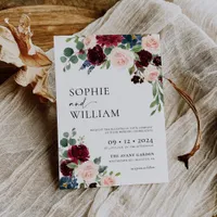 Boho Burgundy Blush Wedding Invitation