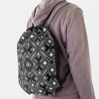 Black+White Geometric Monogram Drawstring Bag