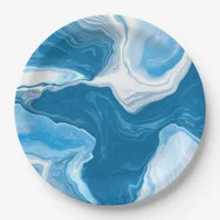  Blue and white Fluid Art Marble  Paper Plates
