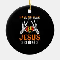 Jesus Is Heart Skeleton Hand Minimal Design Ceramic Ornament