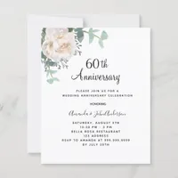 Floral white 60th wedding anniversary invitation