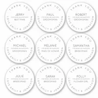 9 Individual Name Thank You Bridal Party White Sticker