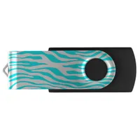 Blue and White Zebra Stripes Flash Drive