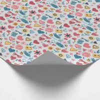 Crayon Pastel Heart & Flowers Wrapping Paper