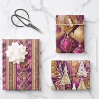 Magenta Gold Christmas Patterns #12#25#27 ID1009 Wrapping Paper Sheets