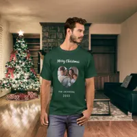 Christmas green family photo heart name father T-Shirt