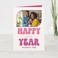 Rosy Revival Happy New Year Retro Groovy Photo Holiday Card