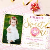 Sweet One Donut Girl Birthday with Photo Note Card
