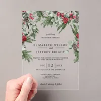 Rustic Pine Berries Winter Christmas Wedding  Acrylic Invitations