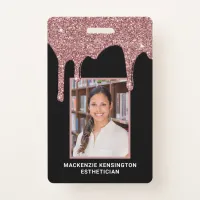 Chic Rose Gold Dripping Glitter Photo Badge