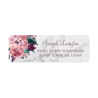 Vintage Pink Watercolor Floral Marble Label