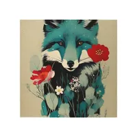 Blue Fox Wood Wall Art