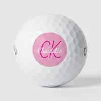 Pink name monogram initials golf balls