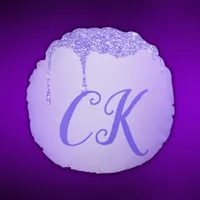 Simple - Initials Monogram with Purple Glitter | Round Pillow
