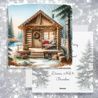 Tiny Home Log Cabin in the Winter Woods Christmas Holiday Card