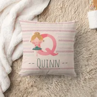 Blush Pink Ballerina Monogram Q – Personalized Art Throw Pillow
