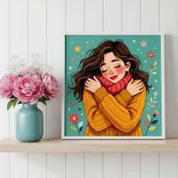 Love Yourself | Girl Hugging Herself Peel And Stick Photo Tile