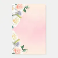 Pink rose gold florals roses white post-it notes