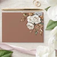 Modern Peony & Hydrangea Mocha Mousse Wedding  Envelope