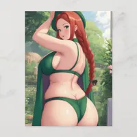 Sexy Plus Side Red Haired Anime Woman Postcard