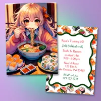 Sushi and Ramen Girl's Anime Birthday Party Invitation