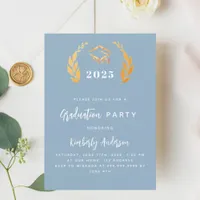 Dusty blue gold wreath 2025 Graduation Party Invitation