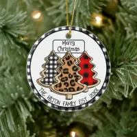 Leopard, Gingham and Buffalo Plaid Christmas Trees Ceramic Ornament