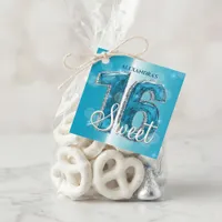 Teal Blue Diamond Gemstone Sweet 16 Birthday Party Favor Tags