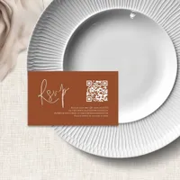 Terracotta White Script QR Code Wedding RSVP  Enclosure Card