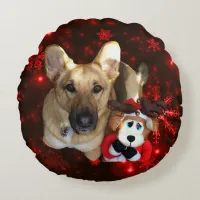 German Shepherd & Reindeer Snowflake Round Pillow