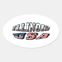 Illinois USA Flag & State Photo Text Oval Sticker