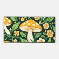 Green and gold flower and mushroom  desk mat