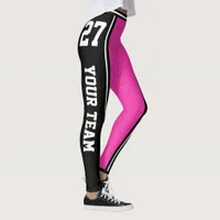 Sports Team Name Number Black Pink Striped Leggings