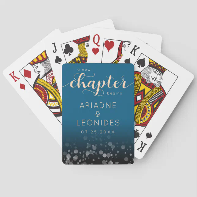 Elegant Peach Oceanic Blue Wedding A New Chapter Poker Cards